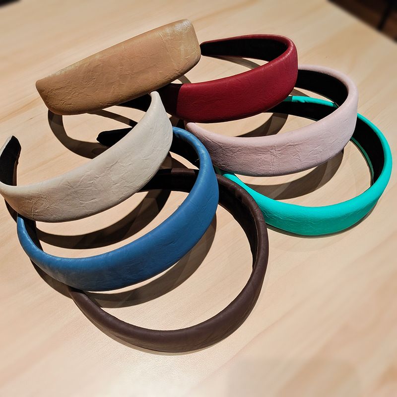 Wide-sided Solid Color Pu Flat Headband