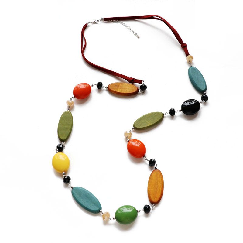 Colorful Wood Beads Long Necklace