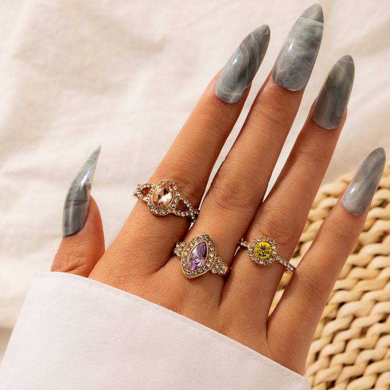 Fashion Alloy Artificial Gemstone Rings Set