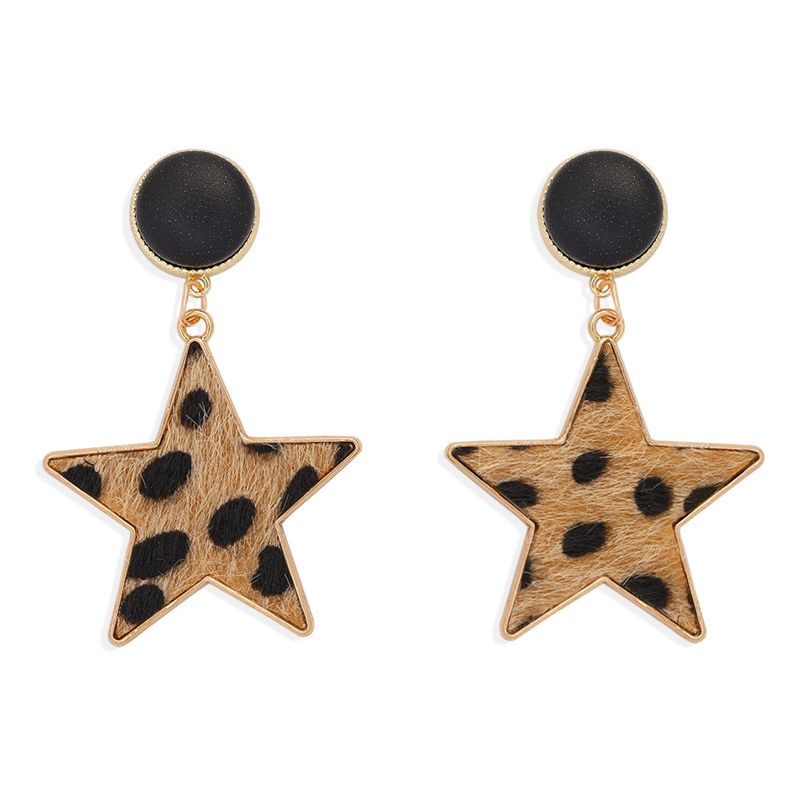 Leopard Print Five-pointed Star Earrings