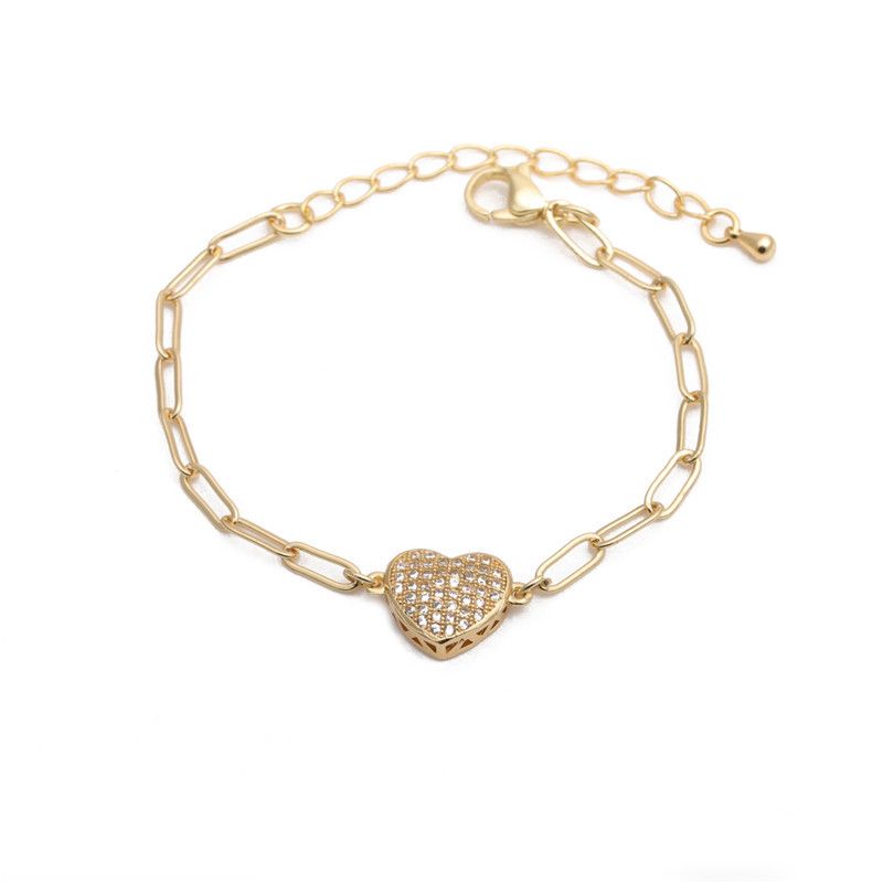 Bracelet Ajustable Coeur Pêche Zirconium Blanc