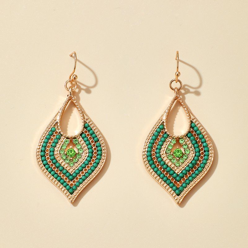 Ethnic Style Rice Beads Leaf Earrings