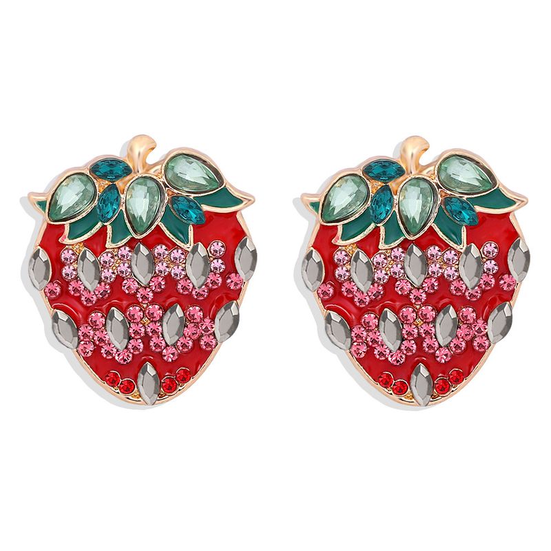 Strawberry Alloy Diamond-studded Earrings