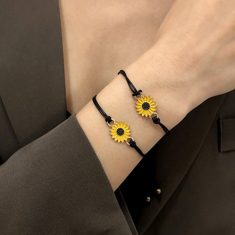 Hot Selling  Sunflower Dripping Oil Woven Bracelet