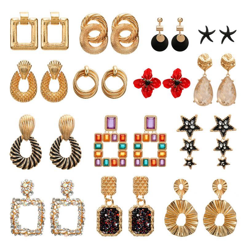 Fashion Geometric Alloy Artificial Gemstones Earrings