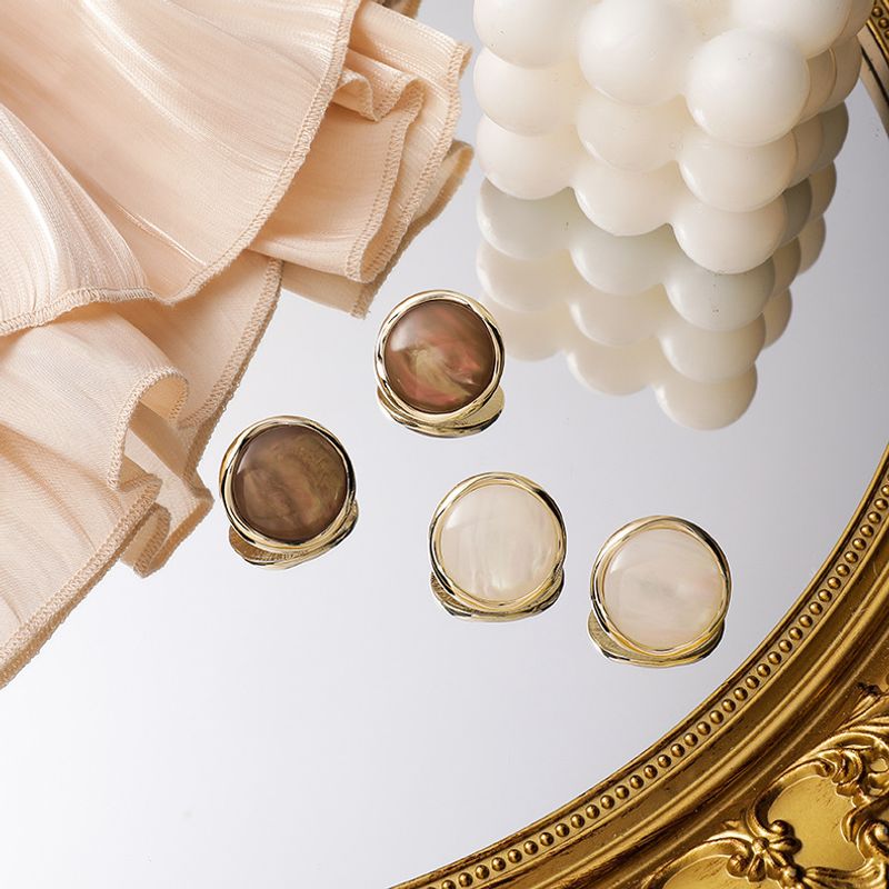 Round Opal Button Earrings