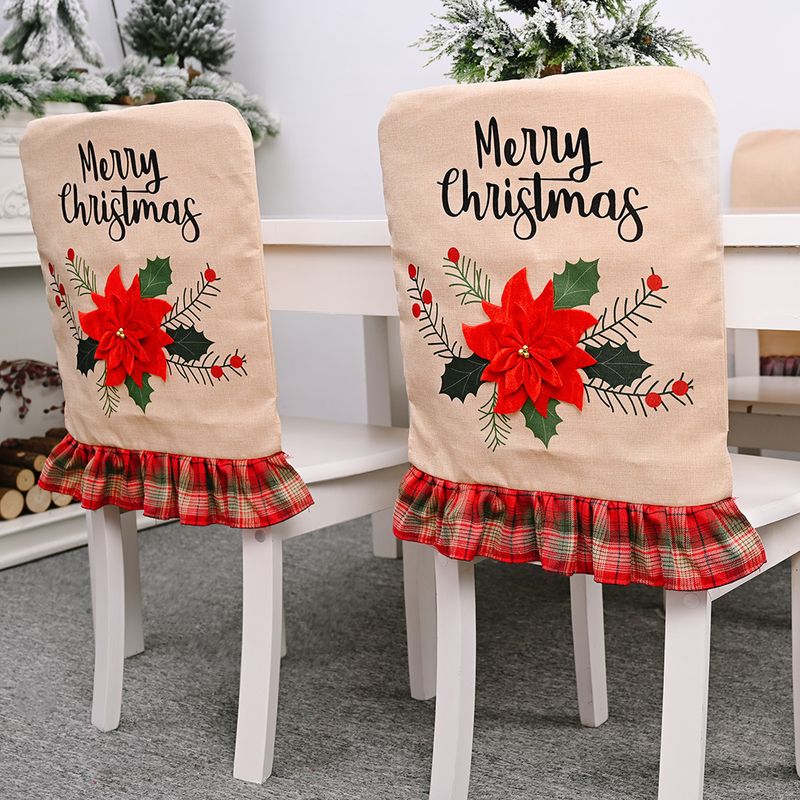Christmas Decorations Red Flower Linen Chair Cover