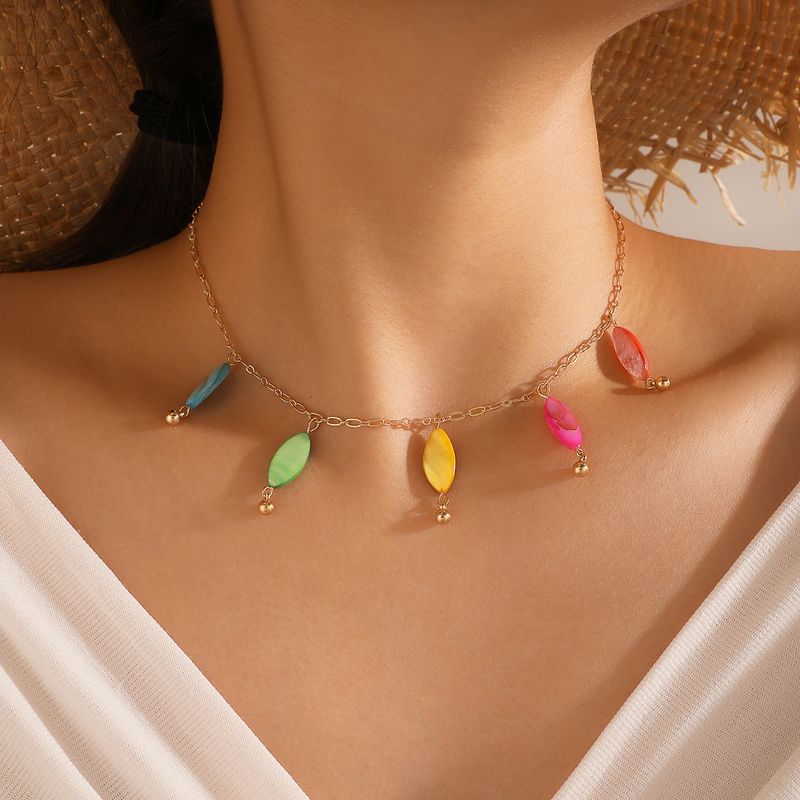 Bohemia Style Colorful Leaf Pendant Necklace Macaron Drop Clavicle Chain