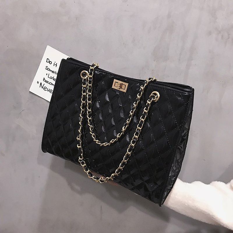 Large Pu Leather Lingge Vintage Style Square Buckle Crossbody Bag
