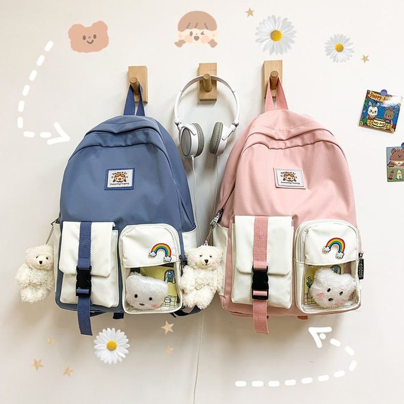 Korean Student Hit Color Backpack Soft School Bag