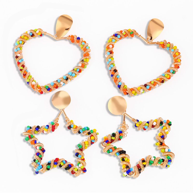 Rice Bead Fashion Heart-shaped Alloy Earrings
