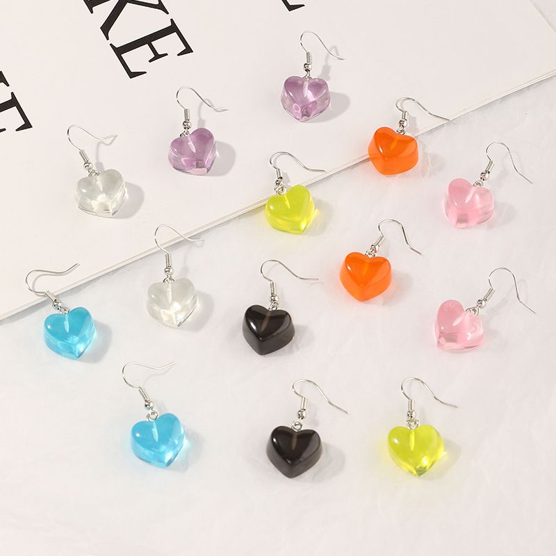 Fashion Cute Resin Candy-colored Heart-shaped Earrings