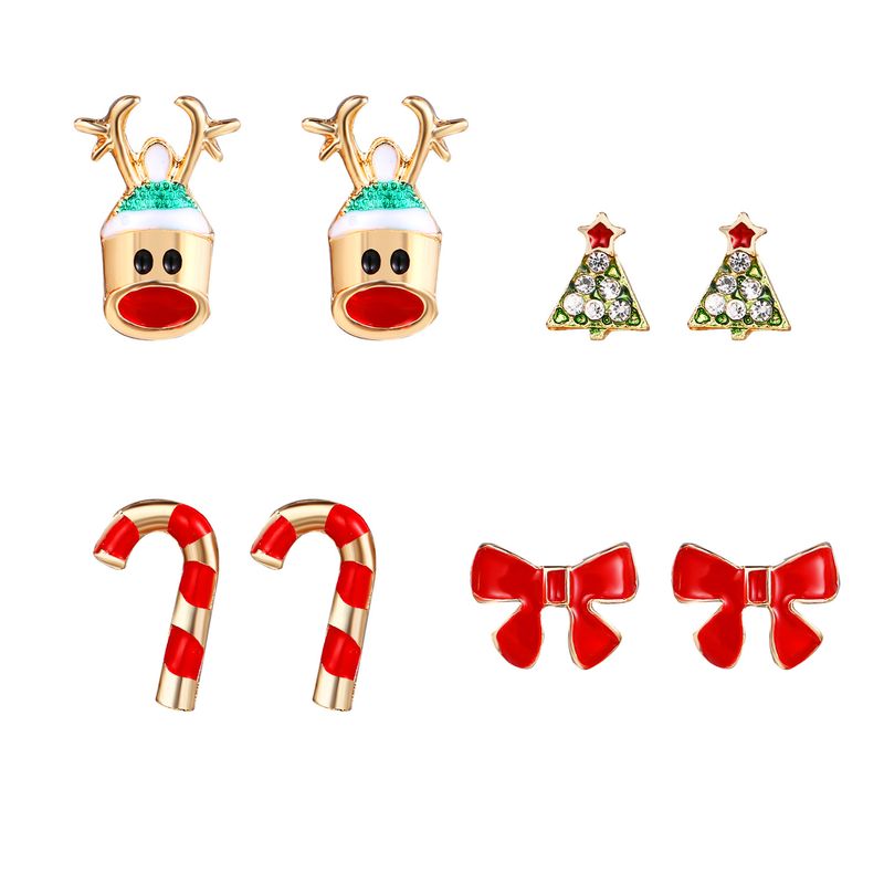Alloy Christmas Tree Red Bow Earrings Set 4 Pairs
