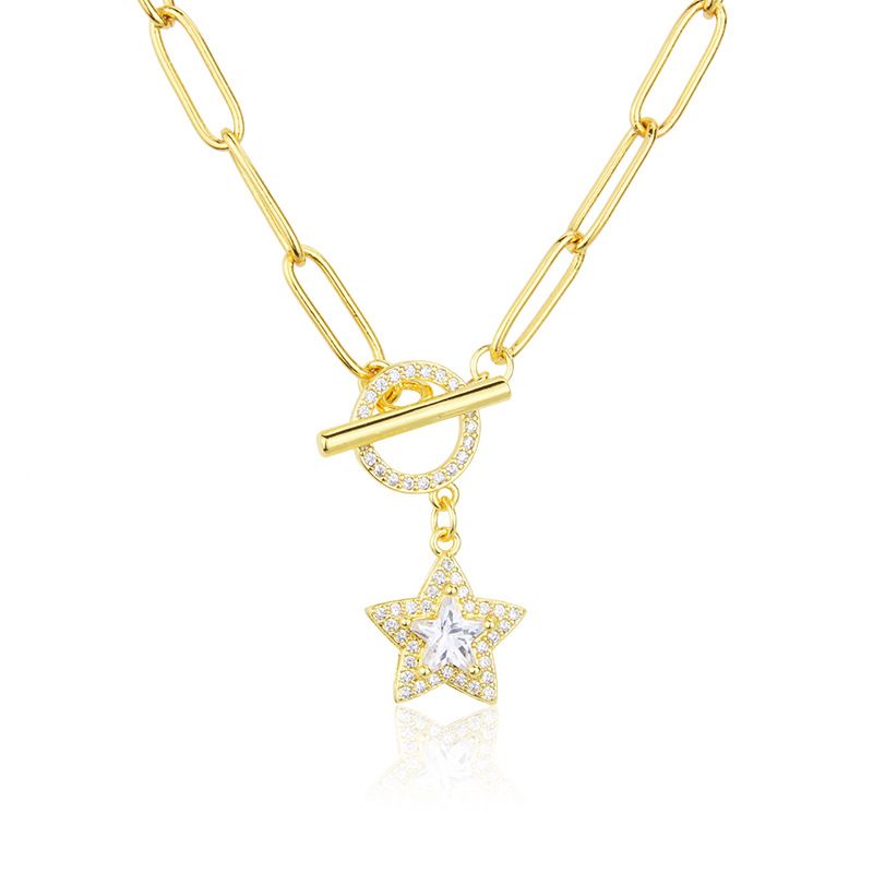 Collar De Estrella De Cinco Puntas Con Diamantes Bañados En Oro