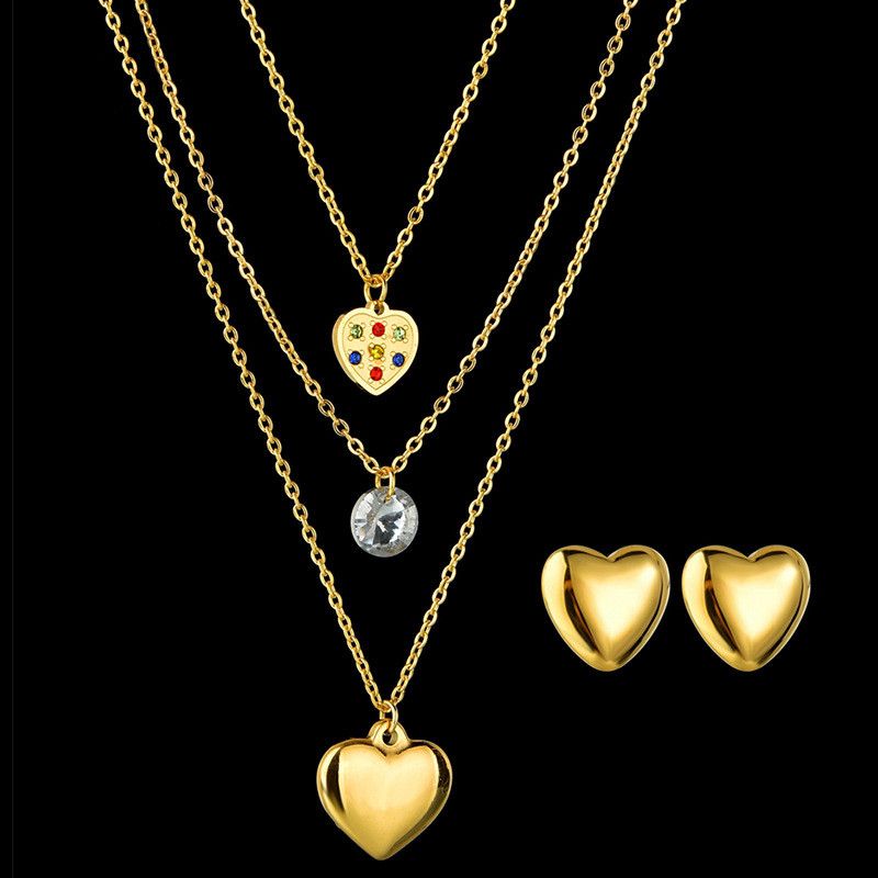 New Peach Heart Color Diamond Love Necklace Set
