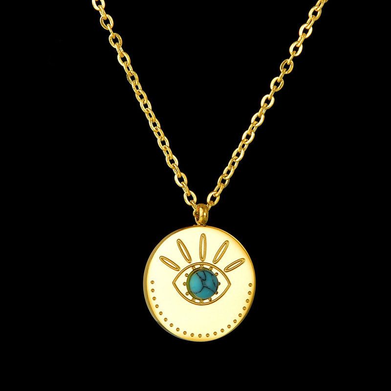 New  Retro Wild Gold Round Eyes Turquoise Necklace