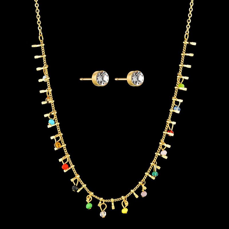 Bohemian Color Rice Bead Necklace Earrings Set
