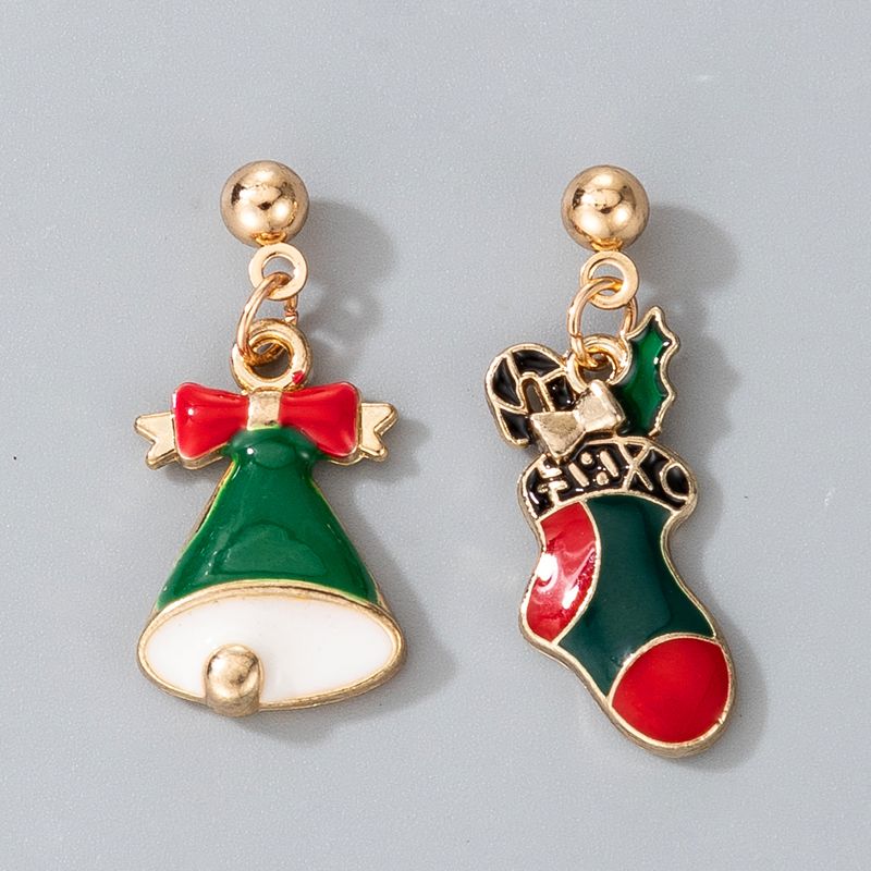 Cute Alloy Diamond Christmas Bells Socks Earrings