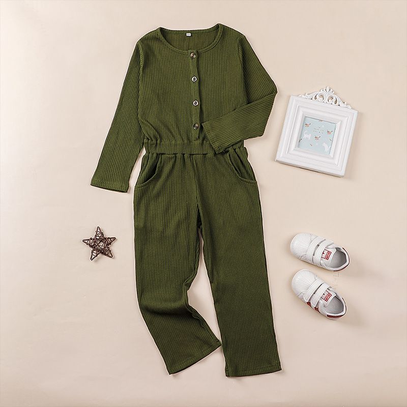 Children's Long-sleeved Jumpsuit Pure Color  Trousers