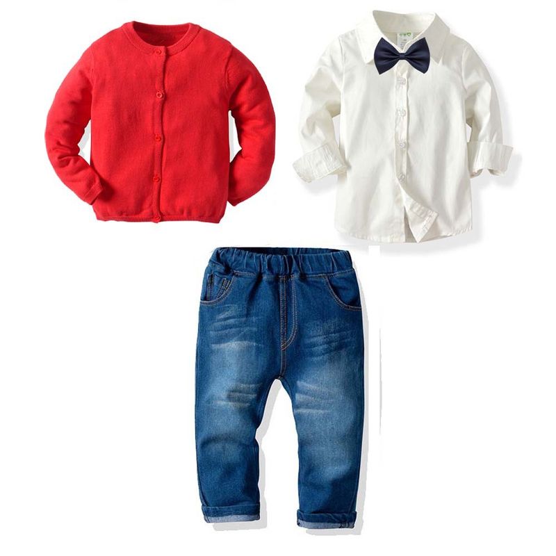 Ropa Para Niños Niños Suéter De Punto Pantalones Vaqueros Elásticos Traje