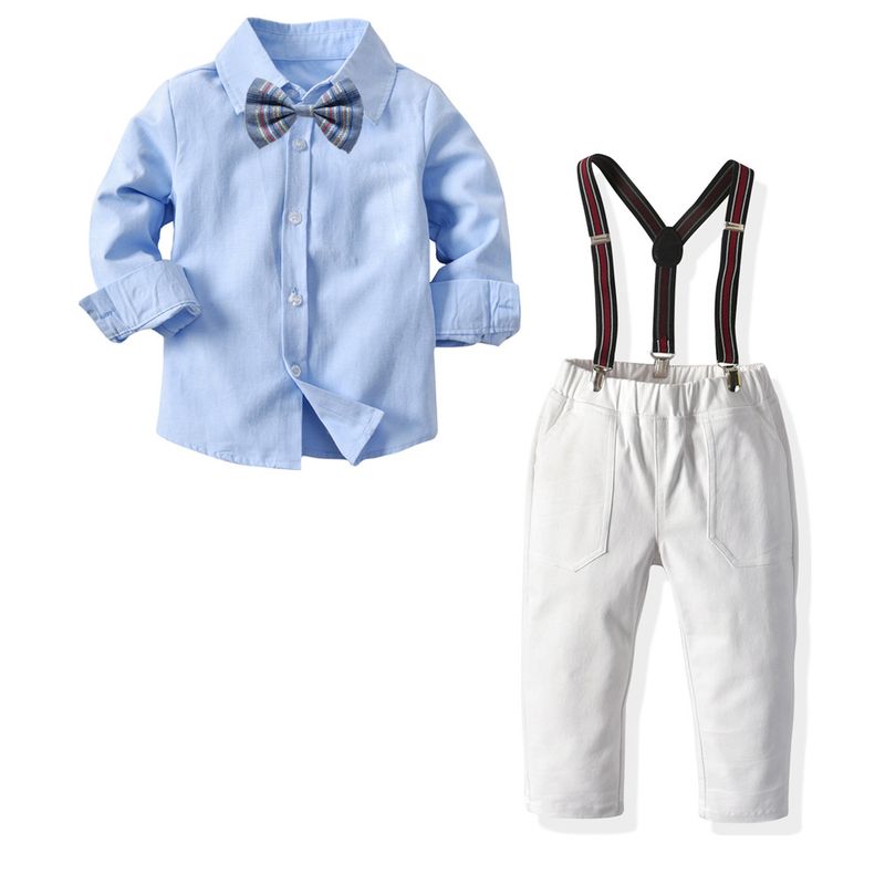 New Collar Long-sleeved Solid Color Shirt Suspenders Trousers Children's Gentleman Dress