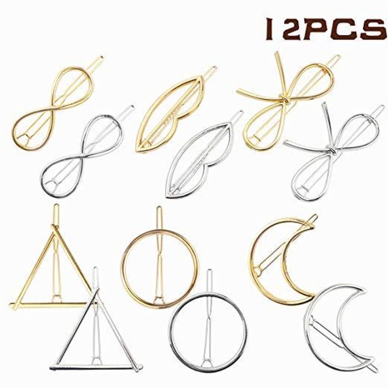 Exquisite Metal Round Triangle And Moon Hair Clip 6-piece Set
