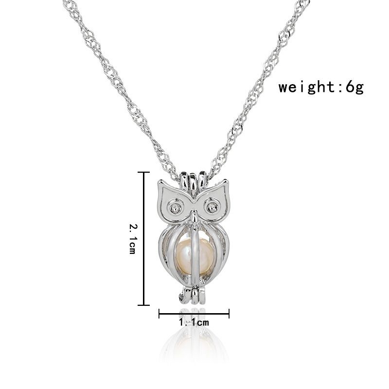 Hollow Owl Natural Freshwater Oyster Pearl  Animal Necklace