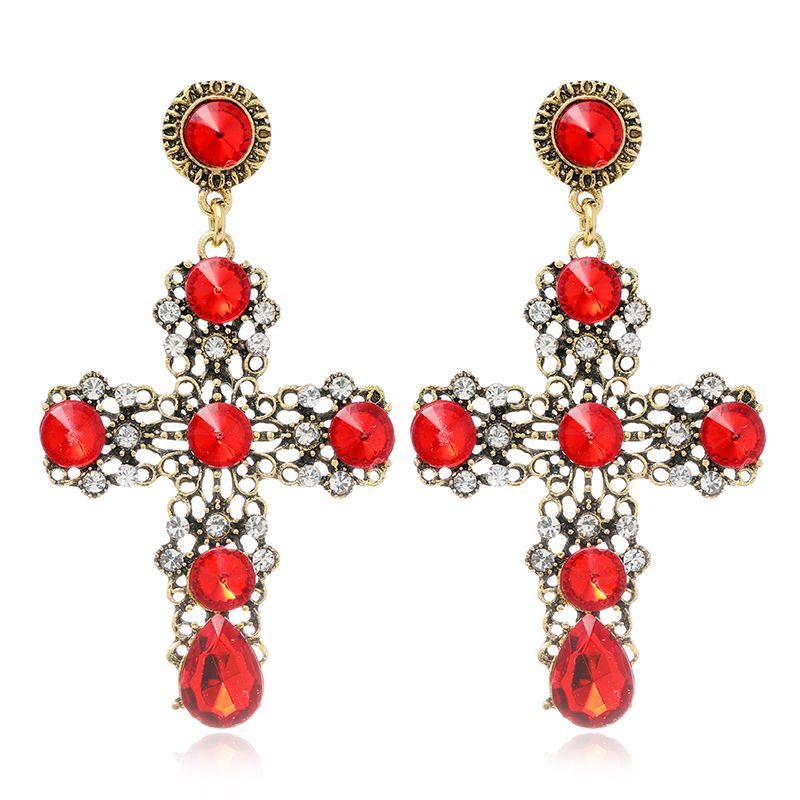 Fashion Concise Cross Gemstone Earrings