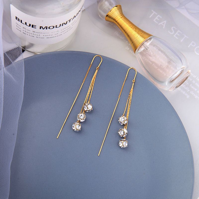 Simple Long Diamond Tassel Earrings