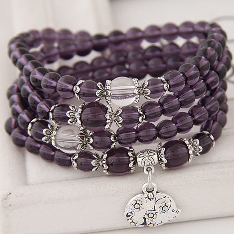 Version Coréenne De La Mode À La Mode Zodiaque Violet Beau Bracelet Bracelet Multicouche En Cristal