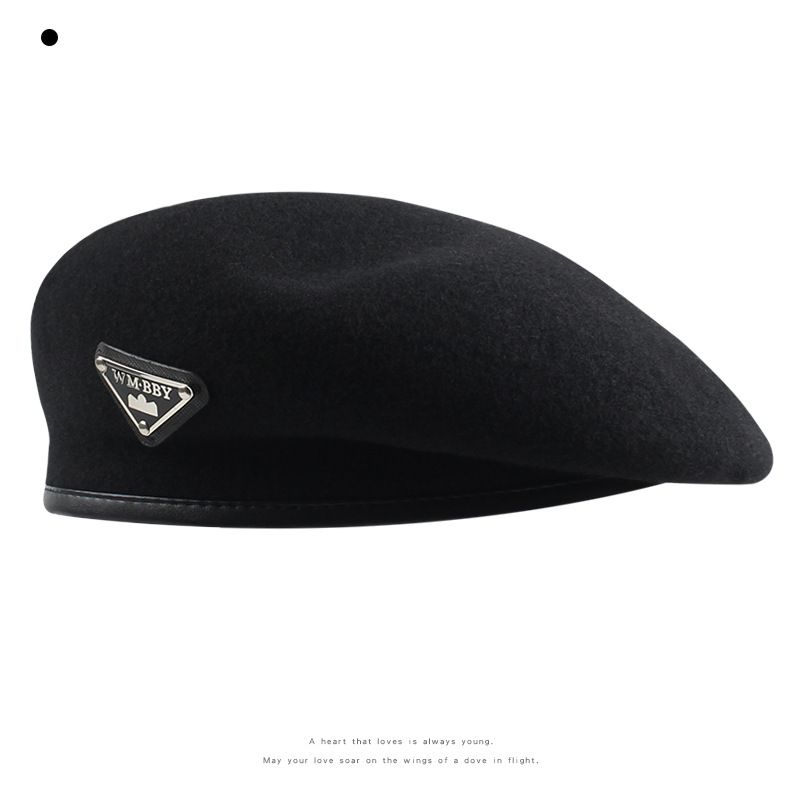 Woolen Fashion Letter Black Hat