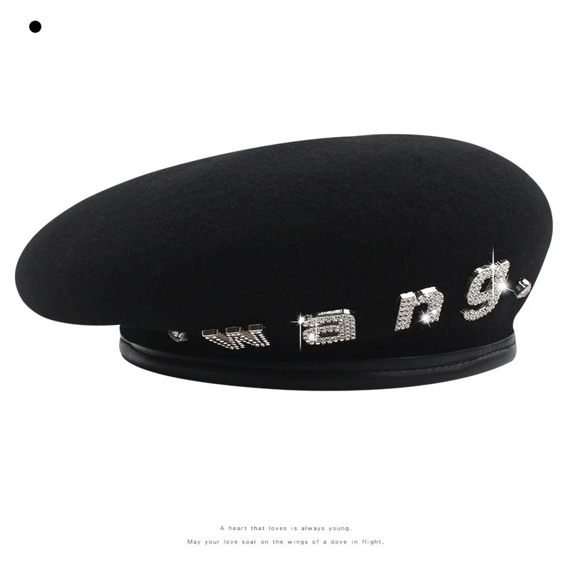 الأزياء الصوف إلكتروني حجر الراين قبعة سوداء
