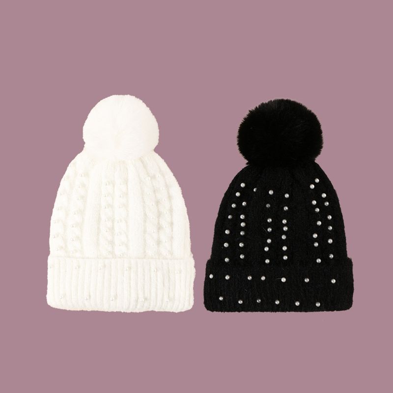 Pearl Hair Ball Knitted Hat