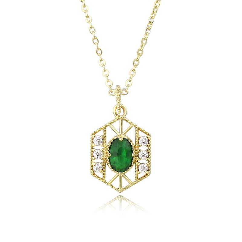 Fashion Retro Baroque Gold-plated Emerald Necklace