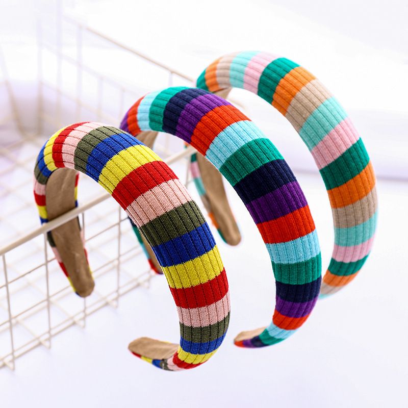 Korean Striped Rainbow-colored Wool Knitted Sponge Headband