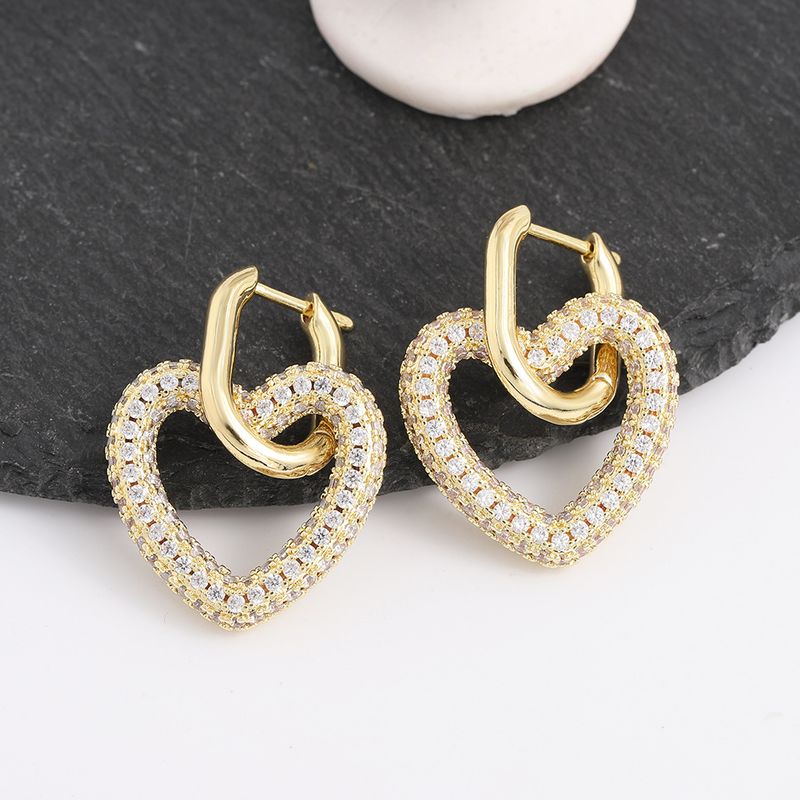 Simple Retro Zircon Heart-shaped Gold Earrings