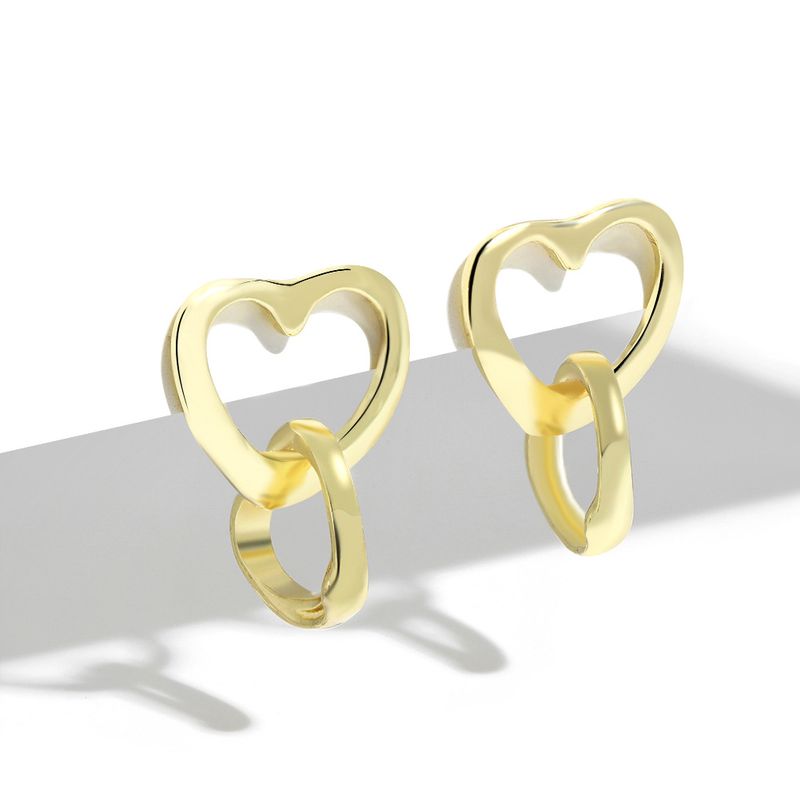 925 Silver Needle Gold-plated Simple Heart-shaped Pendant Earrings