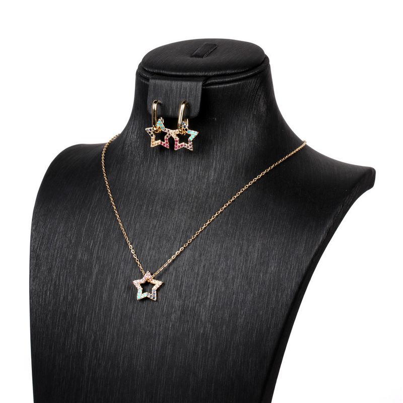 Fashion Star Eingelegte Zirkon Halskette Geometrische Ohrringe