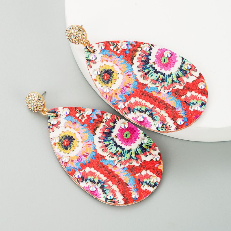 Colorful Flower Leather Print Earrings