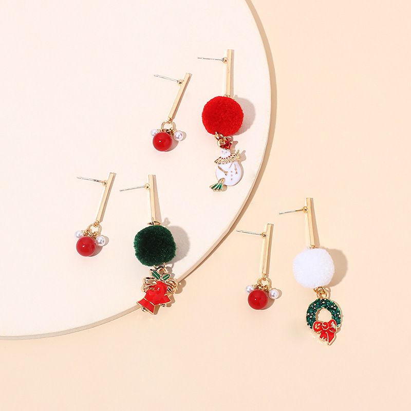 Pearl Fashionable Asymmetric Red Agate Hair Ball Christmas Earrings
