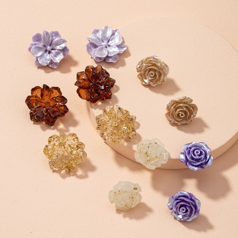 Transparent Resin Gold Leaf Rose Flower Earrings