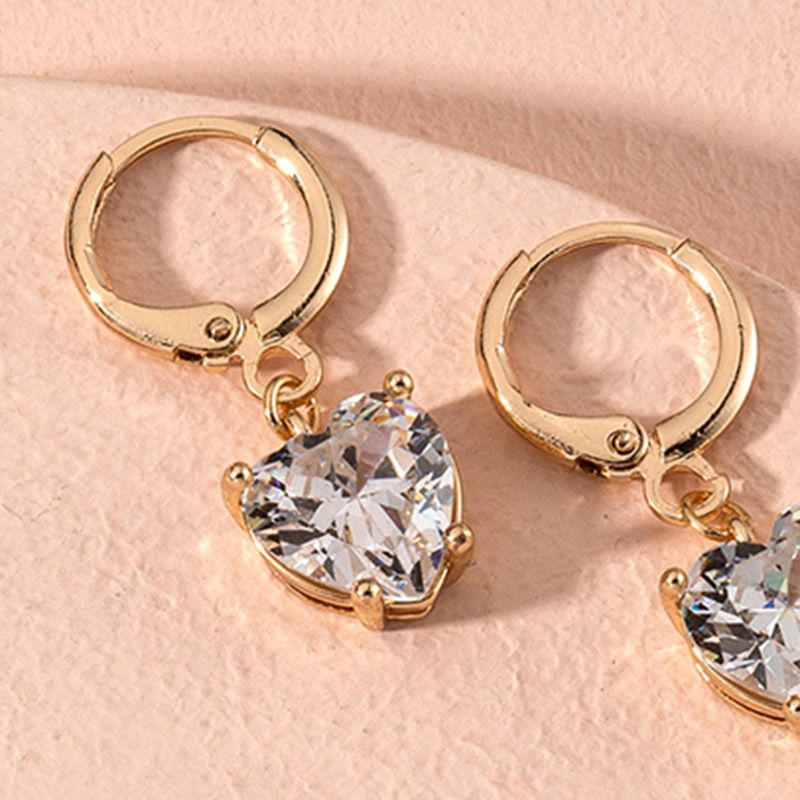 Gold-plated Peach Heart Rhinestone Earrings