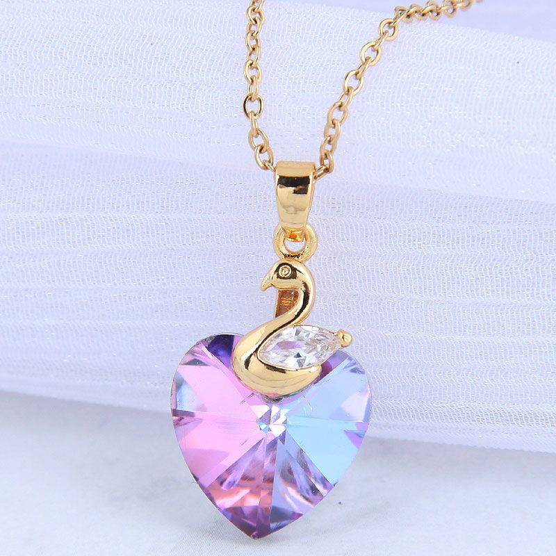 Korean Fashion Swan Crystal Heart  Necklace