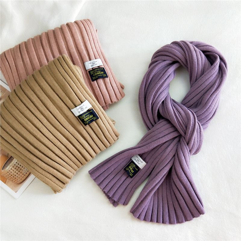 Korean Striped Solid Color Wool Knitted Warm Scarf