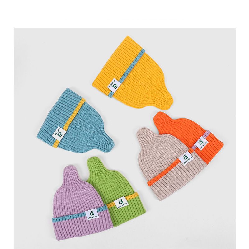Children's Knitted Hat Contrast Color Stitching Woolen Hat