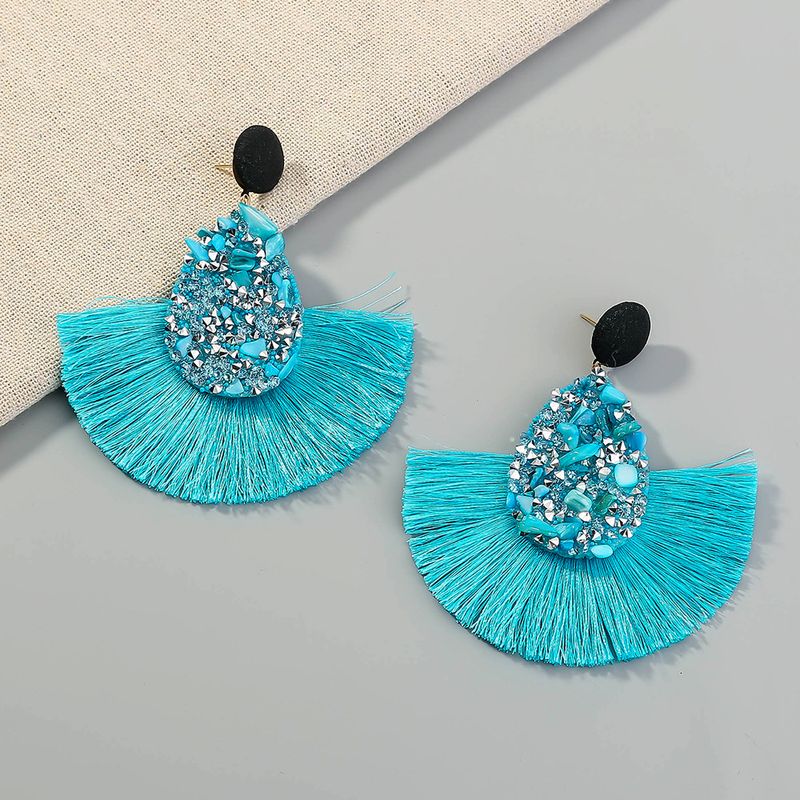 Bohemian Fan-shaped Diamond Tassel Earrings