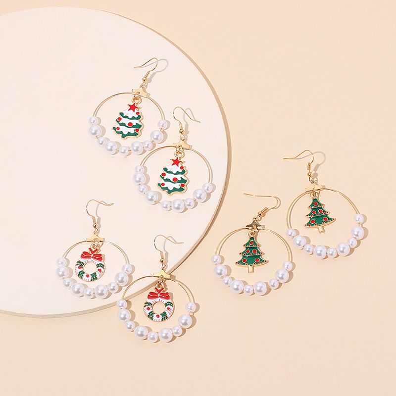 Big Circle Pearl Christmas Earrings