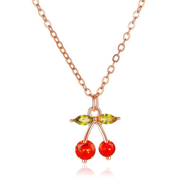 Diamond Small Cherry Inlaid Zircon Red Necklace
