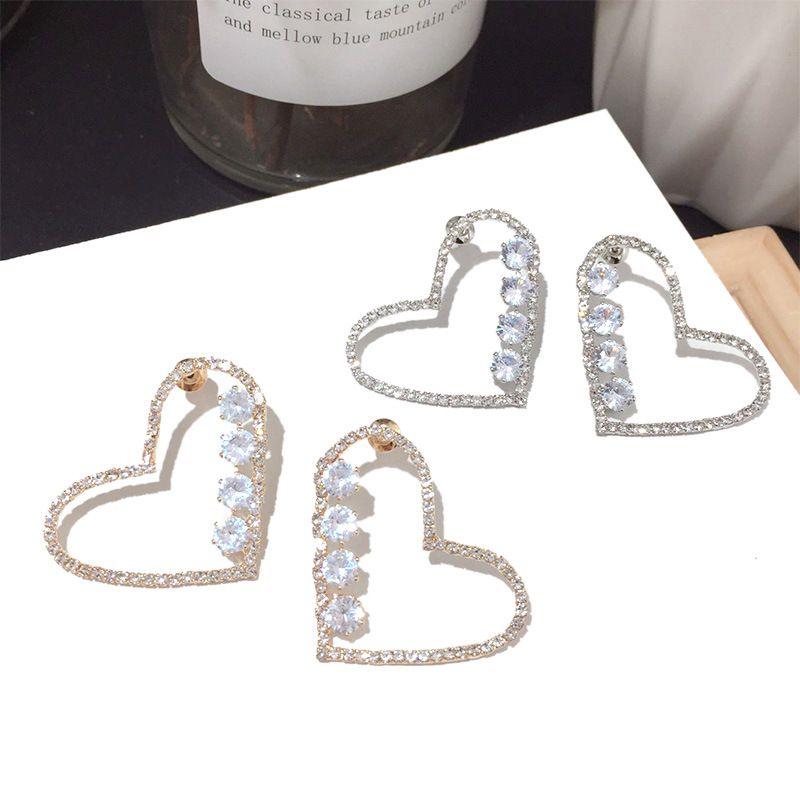 Heart Metal Zircon Earrings