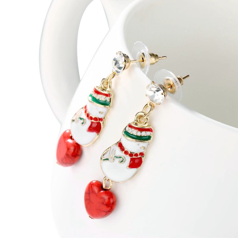 Christmas Exquisite Snowman Red Heart Alloy Earrings